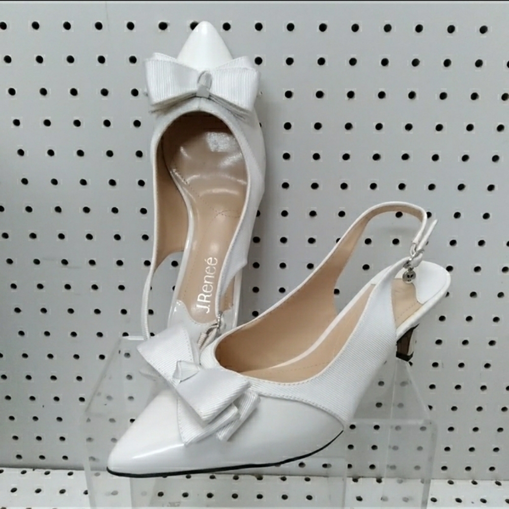 J.Renee | White Shoes | Slingback Logo 2.25" Mid Heel Pump| White Sandals | 8.5W
